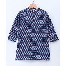 Babyhug Full Sleeve Kurta All Over Printed - Blue