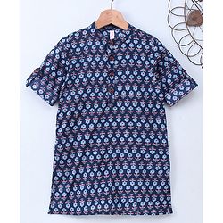 Babyhug Full Sleeve Kurta All Over Printed - Blue