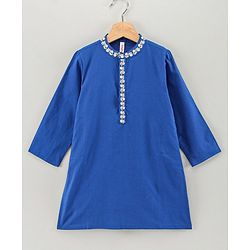 Babyhug Full Sleeves Kurta Pyjama Set with Embroidered Neckline - Navy White