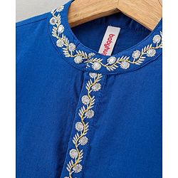 Babyhug Full Sleeves Kurta Pyjama Set with Embroidered Neckline - Navy White