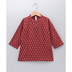 Babyhug Full Sleeves All Over Printed Dhoti & Kurta Set - Maroon