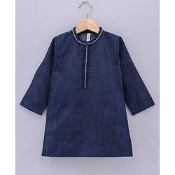 Babyhug Full Sleeves Solid Colour Kurta & Pyjama - Dark Blue White