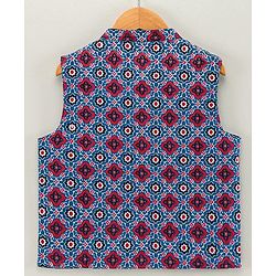 Babyhug Full Sleeves Kurta Pyjama Set with Waistcoat Abstract Floral Print - Maroon Blue