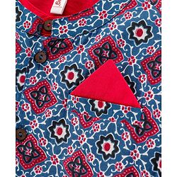 Babyhug Full Sleeves Kurta Pyjama Set with Waistcoat Abstract Floral Print - Maroon Blue