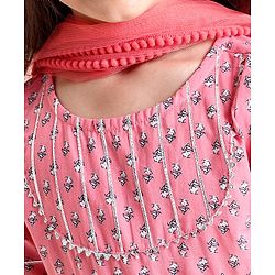Babyhug Half Sleeves Kurti Churidar Set with Dupatta All Over Printed - Pink