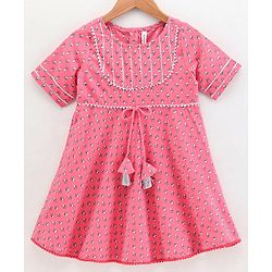Babyhug Half Sleeves Kurti Churidar Set with Dupatta All Over Printed - Pink