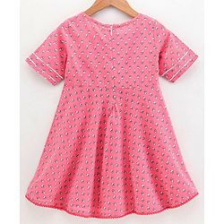 Babyhug Half Sleeves Kurti Churidar Set with Dupatta All Over Printed - Pink