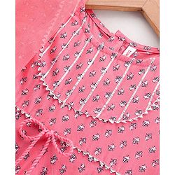 Babyhug Half Sleeves Kurti Churidar Set with Dupatta All Over Printed - Pink