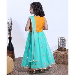Babyhug Half Sleeves Sequined Choli & Flared Lehenga with Dupatta - Orange Aqua