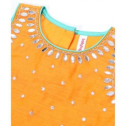 Babyhug Half Sleeves Sequined Choli & Flared Lehenga with Dupatta - Orange Aqua
