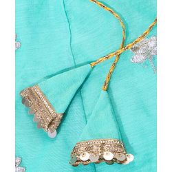 Babyhug Half Sleeves Sequined Choli & Flared Lehenga with Dupatta - Orange Aqua