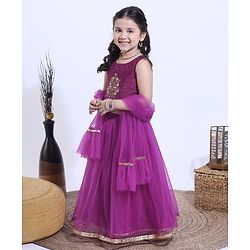Babyhug Sleeveless Choli & Lehenga with Dupatta - Purple