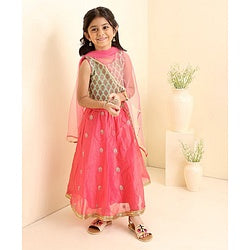 Babyhug Sleeveless Zari Embroidered Lehenga Choli With Dupatta - Fuschia Pink