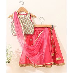 Babyhug Sleeveless Zari Embroidered Lehenga Choli With Dupatta - Fuschia Pink