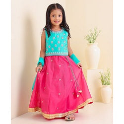 Babyhug Sleeveless Zari Embroidered Lehenga Choli With Dupatta - Fuschia Pink