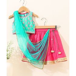 Babyhug Sleeveless Zari Embroidered Lehenga Choli With Dupatta - Fuschia Pink