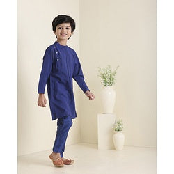 Babyhug Full Sleeves Solid Kurta Pyjama Set - Blue
