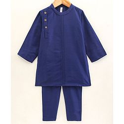 Babyhug Full Sleeves Solid Kurta Pyjama Set - Blue
