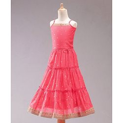 Babyhug Sleeveless Embroidered Choli Lehenga and Dupatta Set with Sequins - Coral