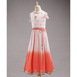 Babyhug Singlet Sleeves Embellished Choli and Shaded Lehenga with Bordered Dupatta - White Orange