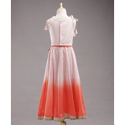 Babyhug Singlet Sleeves Embellished Choli and Shaded Lehenga with Bordered Dupatta - White Orange