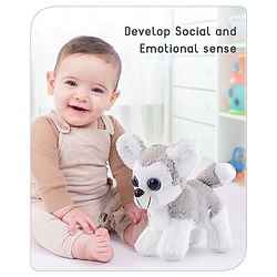 Babyhug Glittery Eyes Husky Dog Plush Toy | Soft, Cuddly Stuffed Animal For Kids | Perfect Birthday & Special Occasion Gift | Ideal Comfort Companion & Nursery Décor | White & Grey | BIS Certified