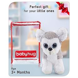 Babyhug Glittery Eyes Husky Dog Plush Toy | Soft, Cuddly Stuffed Animal For Kids | Perfect Birthday & Special Occasion Gift | Ideal Comfort Companion & Nursery Décor | White & Grey | BIS Certified