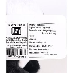 Babyhug Baby Panda Soft Toy - Height 20 cm