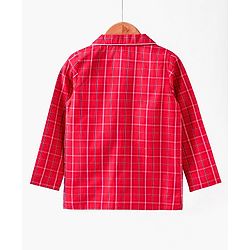 Babyhug Full Sleeves Woven Checked Shirt & Pyjama Set - Red
