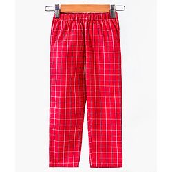Babyhug Full Sleeves Woven Checked Shirt & Pyjama Set - Red