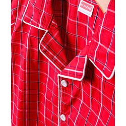 Babyhug Full Sleeves Woven Checked Shirt & Pyjama Set - Red