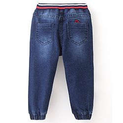 Babyhug Full Length Washed Jeans With Drawstring Text Print - Blue