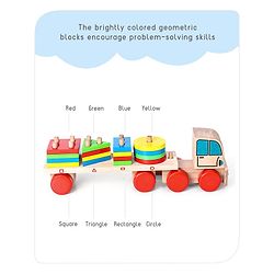 Babyhug Stack & Pull Montessori Wooden Truck Playset Multicolor - 16 Pieces |Interactive Play, Enhances Motor Skills & Imaginative Adventures | Safe & Durable | BIS Certified