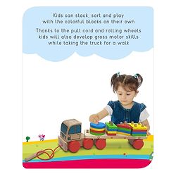 Babyhug Stack & Pull Montessori Wooden Truck Playset Multicolor - 16 Pieces |Interactive Play, Enhances Motor Skills & Imaginative Adventures | Safe & Durable | BIS Certified