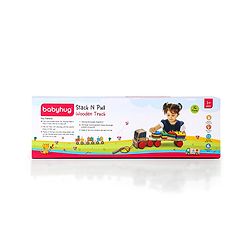 Babyhug Stack & Pull Montessori Wooden Truck Playset Multicolor - 16 Pieces |Interactive Play, Enhances Motor Skills & Imaginative Adventures | Safe & Durable | BIS Certified