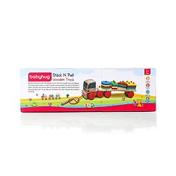 Babyhug Stack & Pull Montessori Wooden Truck Playset Multicolor - 16 Pieces |Interactive Play, Enhances Motor Skills & Imaginative Adventures | Safe & Durable | BIS Certified