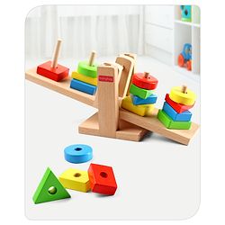 Babyhug Premium Wooden 16 pcs - 4 Shapes Sorting and Stacking See Saw Multicolor Toy| Educational Geometric Blocks Puzzle| BIS Certified| Non-Toxic| 3 Years+
