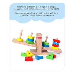 Babyhug Premium Wooden 16 pcs - 4 Shapes Sorting and Stacking See Saw Multicolor Toy| Educational Geometric Blocks Puzzle| BIS Certified| Non-Toxic| 3 Years+