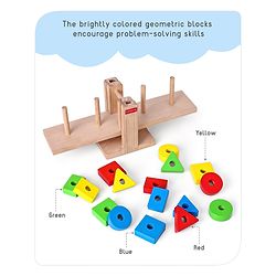 Babyhug Premium Wooden 16 pcs - 4 Shapes Sorting and Stacking See Saw Multicolor Toy| Educational Geometric Blocks Puzzle| BIS Certified| Non-Toxic| 3 Years+