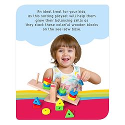 Babyhug Premium Wooden 16 pcs - 4 Shapes Sorting and Stacking See Saw Multicolor Toy| Educational Geometric Blocks Puzzle| BIS Certified| Non-Toxic| 3 Years+