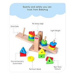 Babyhug Premium Wooden 16 pcs - 4 Shapes Sorting and Stacking See Saw Multicolor Toy| Educational Geometric Blocks Puzzle| BIS Certified| Non-Toxic| 3 Years+