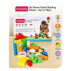 Babyhug Premium 40 pcs Colorful Wooden Building Blocks| Montessori Educational Building Construction, Stacking and Creative Toy| BIS Certified| 3 Years+