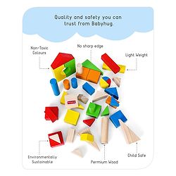 Babyhug Premium 40 pcs Colorful Wooden Building Blocks| Montessori Educational Building Construction, Stacking and Creative Toy| BIS Certified| 3 Years+