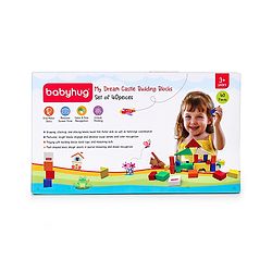 Babyhug Premium 40 pcs Colorful Wooden Building Blocks| Montessori Educational Building Construction, Stacking and Creative Toy| BIS Certified| 3 Years+