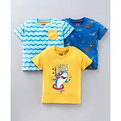 Babyhug Half Sleeves T-Shirts Shark Print Pack of 3 - Multicolor