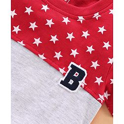 Babyhug Half Sleeves Color Block Tee Stars Print - Grey Red