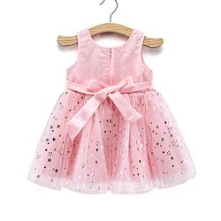 Babyhug Party Wear Sleeveless Printed Frock Flower Applique - Light Pink