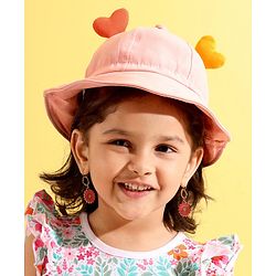 Babyhug Cotton Bucket Hats Embroidered Pink - Diameter 15 cm