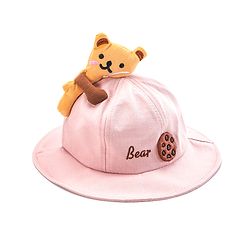 Babyhug Cotton Bucket Hat Bear Embroidered Light Pink - Diameter 16 cm