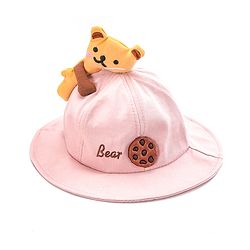 Babyhug Cotton Bucket Hat Bear Embroidered Light Pink - Diameter 16 cm